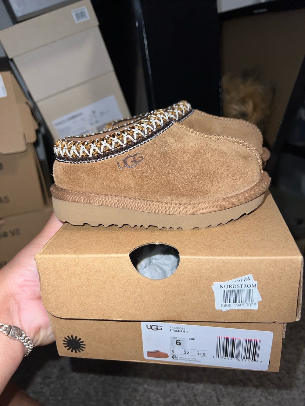 UGG Kids Chestnut Slip-On Suede Moccasin Slippers